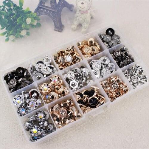 153261, 15 style mix 225 pcs Plastic flower Buttons, clothing accessories, DIY handmade materials