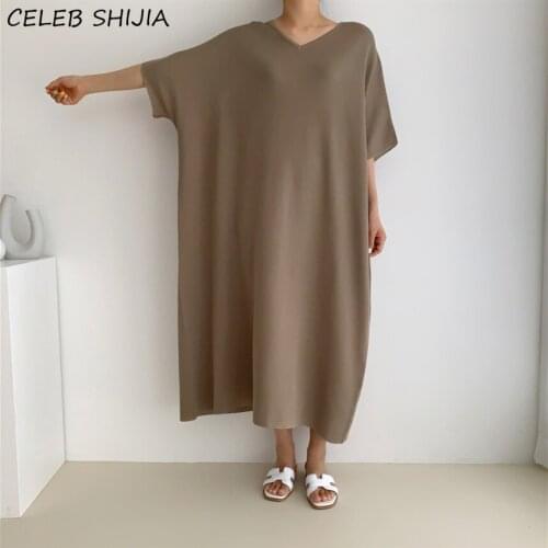 Khaki Sweater Dress Woman Loose Fall 2021 V-neck Vintage Woolen Dress Woman Autumn Clothing Warm Streetwear Vestidos