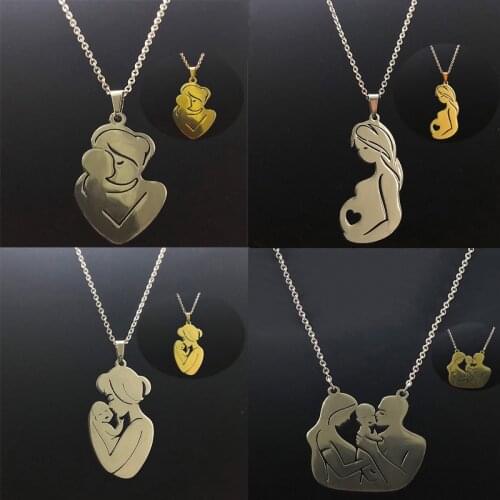 Mom Dad Baby Pendant Charm 2 Colors Stainless Steel Chain Jewelry For Women Maternal Mother Family Necklace Love Mother Day Gift