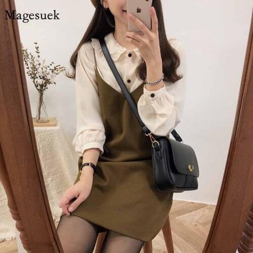 Casual Sleeveless V Neck Braces Spring Robe Femme Women Simple Suspender Dress Casual solid shirts Female Dress Suits 6879 50