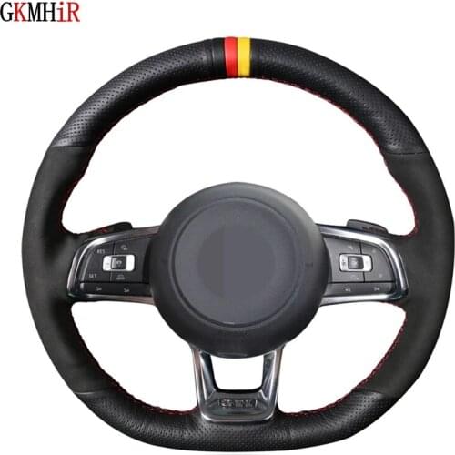Hand-Stitched DIY Soft Black Genuine Leather Suede Car Steering Wheel Cover For Volkswagen VW Golf 7 GTI Golf R MK
