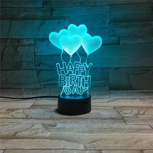 Happy Birthday Gift 7 Colors Change Touch Led Night Lamp Acrylic Panel 3d Illusion LOV Heart Table Light Lamp Small Love Gifts