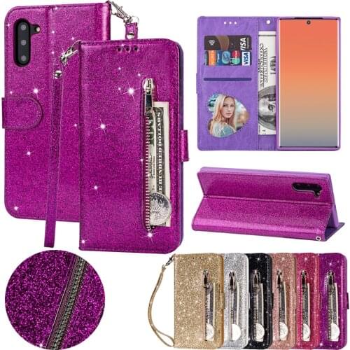 Bling Glitter Case For Samsung Galaxy S20 Ultra S10 S9 S8 Plus S20 FE Note 8 9 10 Leather Flip Zipper Wallet Cover Case Coque