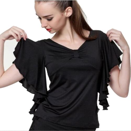 Ballroom Dance Top Flamenco Blouse Standard Modern Dancer Costume Performance Outfits Waltz Dancewear Short Sleeves 7 Colors