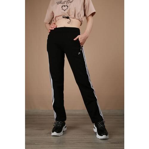 Clothing Women 'S Black Stripe Zipper Flat Bell-Bottomed Bottom Tracksuit New Season