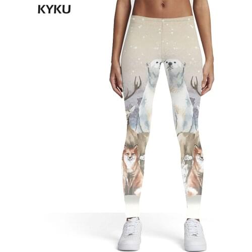 KYKU Wolf Leggings Women Animal Trousers Graffiti Printed pants Snow Sport Womens Leggings Pants Fitness Fashion Summer Pencil