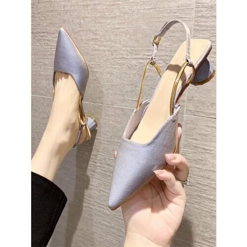 Womens sandals summer new trend wild round heel Baotou pointed casual high heels simple and comfortable single shoes