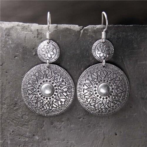 Real S925 Sterling Silver Womens Exaggerated Earrings With Retro National Style Exquisite Commemorative Gift Jewelry
