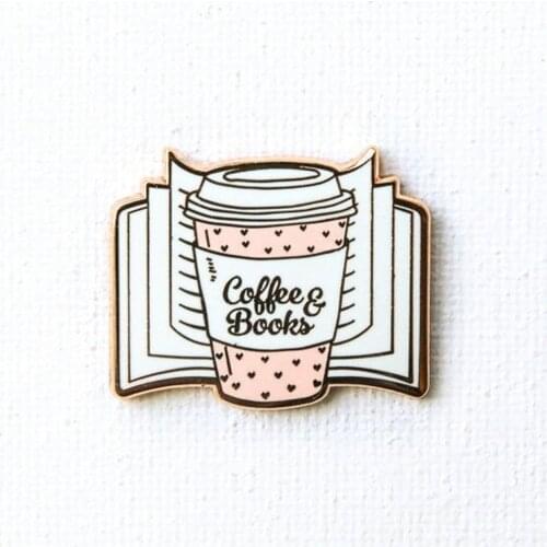 Coffee Book Hard Enamel Badge Literature Bookworm Water Cup Lapel Pin Fashion Accessories Book Lover Gift