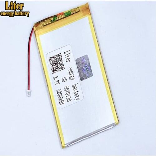 1.0MM 2pin connector 5070120 3.7V 5200mah Tablet PC Battery lipo rechargeable lithium Battery