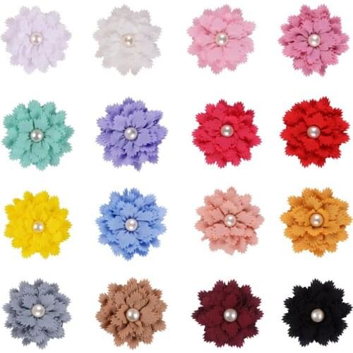 Free ePacket 75mm Fabric Maple Leaves Pearl Flower for Babies Hair Accessories Girls Headband Flower Wholesale DIY Crafts