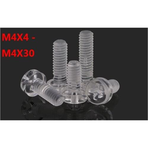 1000PCS/Lot M4X4 M4X5 M4X6 M4X8 M4X10 M4X12 M4X20- M4X30 Acrylic Screw Transparent PC Material Screw Clear Plastic Bolt Fastener