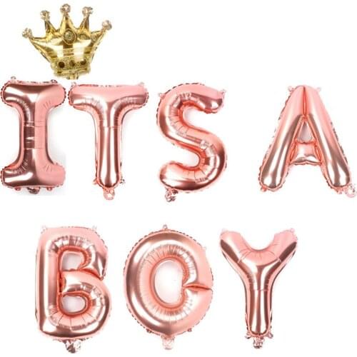 16 inch Gold crown para Baby Shower Foil Balloon rose gold Its a Boy Girl Babyshower letters globos Party Supplies Gender Reveal