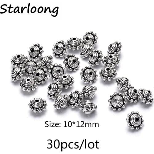 30pcs/lot antique retro zinc alloy silver plated flower Gyro shape charm strand spacer beads for bracelet DIY jewelry making