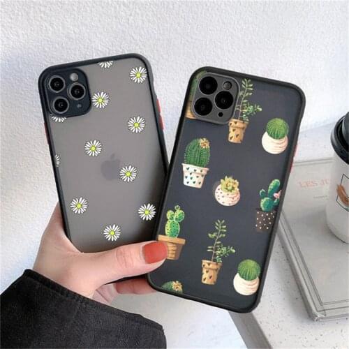 Florals Cactus Pattern Phone Case For iPhone 11 Pro 12 Pro Mini X XR XS Max 7 8 Plus SE2020 Clear Shockproof Matte Hard PC Cover