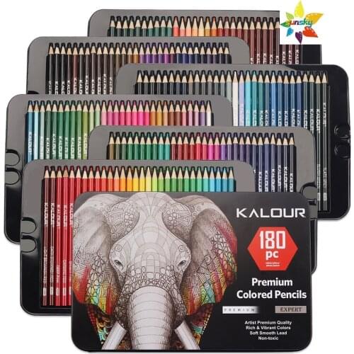 KALOUR 180 Colored Pencil Set for Adult Artists,3.0mm Rich Pigment Soft Core,12 Metallic Pencil,Wax-Based Vibrant Color Tin Case