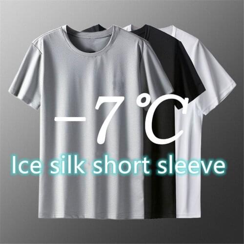 Quick Dry Breathable Mesh Summer Mens T-shirt Ice Silk Short Sleeve Loose Plus Size Sports Top Trend Cool T-shirt Men Boy