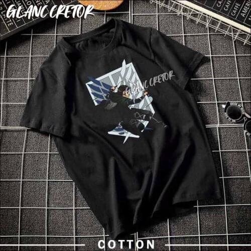 Attack on Titan T-shirt for Men Short Sleeve Anime T Shirt 100% Cotton Tee Tops Streetwear Harajuku T-Shirt