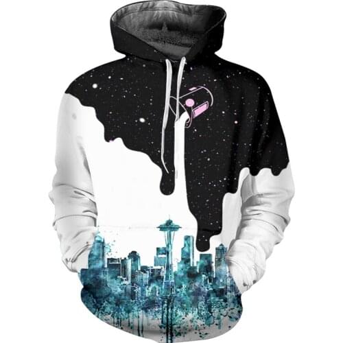 IFPD America Size Black Pouring Milk Starry Paint Bucket Men Hoodie 3D Tie Dyed City Printed Plus Size Hooded Sweatshirt 6XL