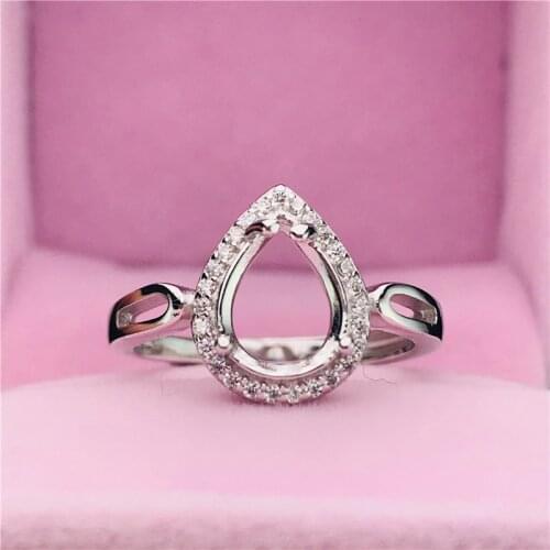 Hot sale pear shape rings basis S925 silver ring base shank prong setting stone inlaid jewelry fashion DIY women nice