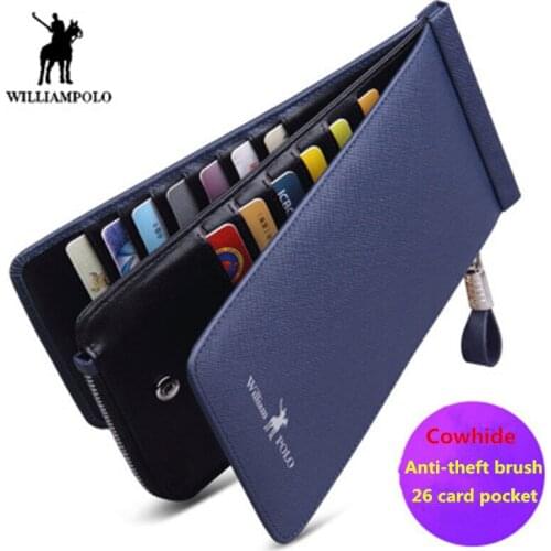 WILLIAMPOLO leather mens wallet mens Cowhide 26 card pocket purse Womens card pack wallet Mens business credit card sleeve