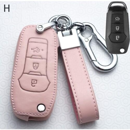 Leather Car Key Cover Case Protective Shell For FORD Fusion Fiesta Escort Mondeo Everest Ranger 3 Buttons Folding Key