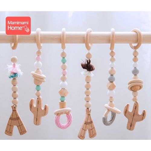Mamihome 3pc/Set Baby Wooden Teether Chain Gym Play Cactus Pendant Wooden Blank Crochet Bead Ring-Pull Ring ChildrenS Gopds Toy