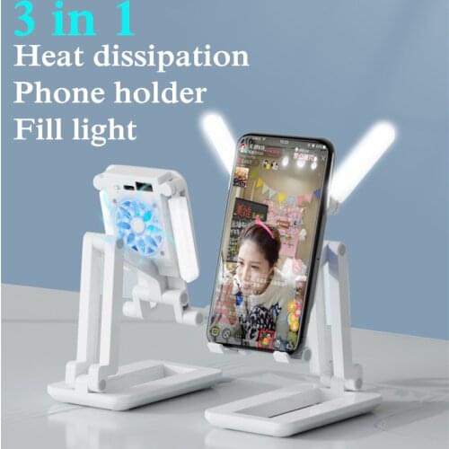 Desk Mobile Phone Holder Stand Cooling bracket with Fill Light For iPhone Xiaomi Mobile Phone Holder For iPad Tablet