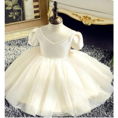 New Champagne Baby Girl Dress Tulle Baptism Dress for Girls 1st Year Birthday Party Wedding Christening Infant Toddler Clothing