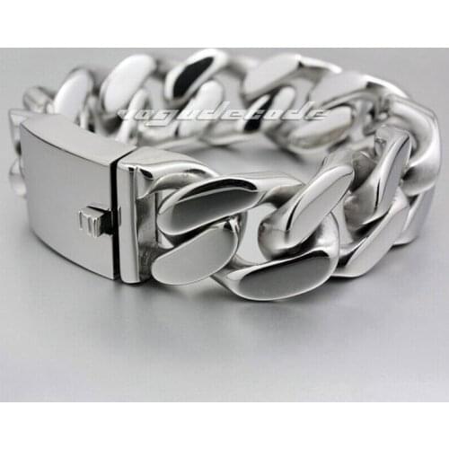Huge and Heavy Shiny Fashion Bracelet Solid 316L Stainless Steel Cool Mens Biker Punk Bracelet 5P004 -- 7.6"~11.5"