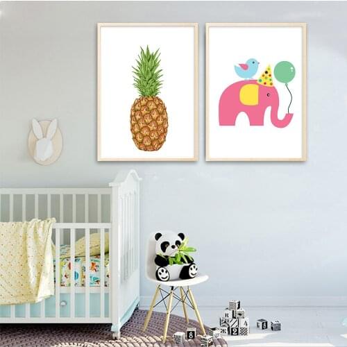 Pineapple Elephant Poster Canvas Prints Minimalist Nursery Wall Art Painting Decorative Picture Children Room Nordic Decoration