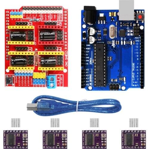 CNC Shield V3+R3 board+ 4pcs DRV8825 Stepper Motor Driver With Heatsink for Arduino for UNO R3