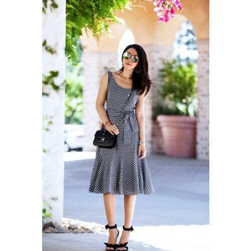 Customize Made Women Summer & Autumn Fashion Retro Vintage Plaid Print Dress Ladies Plus Size Sleeveless O Neck Mermaid Dresses