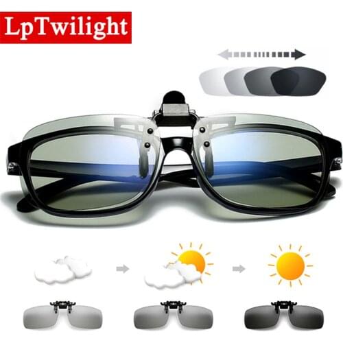 Polarized Square Flip Up Clip on Sunglasses Men Photochromic Polarised Women Sun Glasses for Night Driving Lens