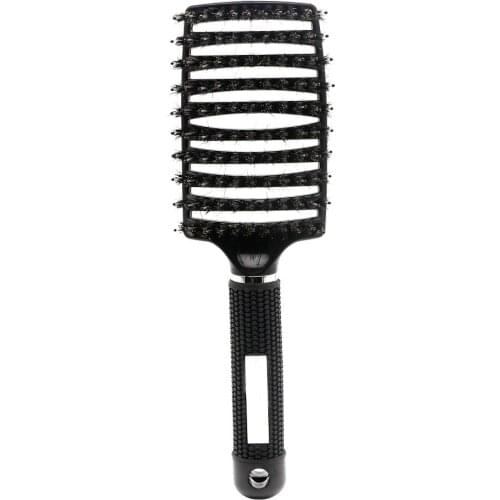 Professional Curved Shape Vent Hair Brush Wide Teeth With Pure Bristle Anti-static Tangle Hair Comb Great For Hair Health Care