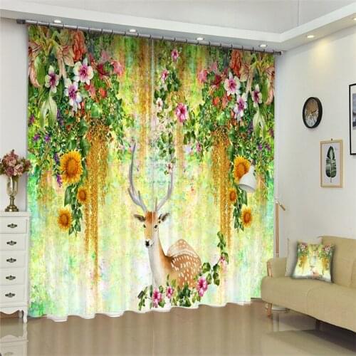Customized Sika deer Luxury 3D Blackout Window Curtain Drapes For Living room Bed room Hotel Wall Tapestry Cortinas