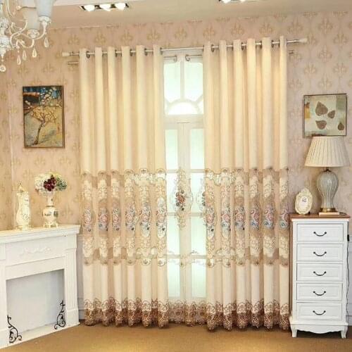 Luxurious Beige Peony Embroidery Curtains for Living Room Semi-Blackout Curtains for Bedroom Villa Hotel Decoration
