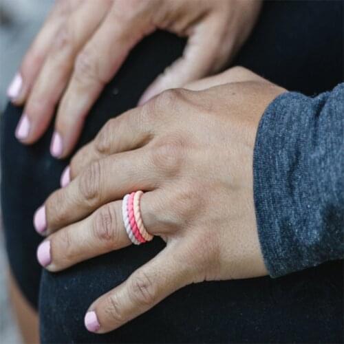 Silicone Wedding Rings for Women 3mm Thin Braided Rubber Wedding Bands Stackable Ring Hypoallergenic Silicone