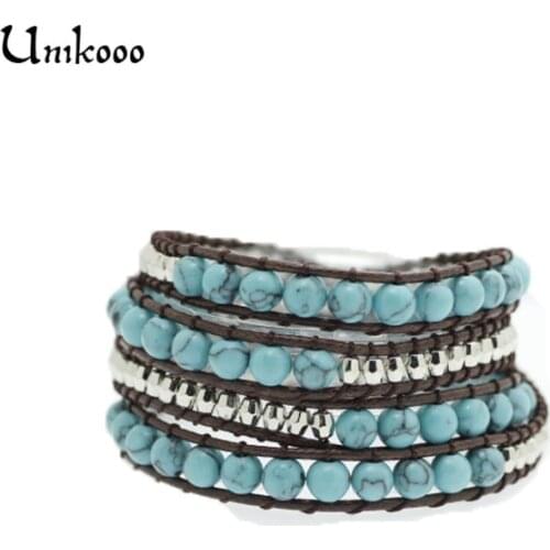 Blue 4 Wrap Wax Cord Wrap Bracelets Boho Beads Bracelet Handmade Strand Bracelet Wholesale Sale Dropshiping