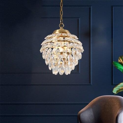 Modern Crystal Restaurant Chandeliers Creative Copper Light Luxury Lamps Bedroom Bedside Entrance Entrance Hanging Lamp PA0625