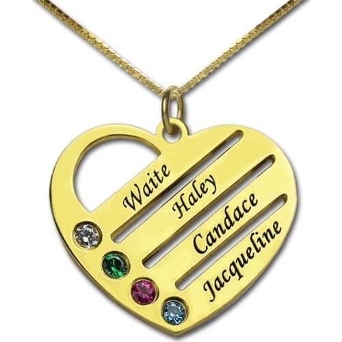 Uonney Dropshipping Mothers Birthstone Heart Necklace Engraved Names Silver/Gold Valentine Birthday