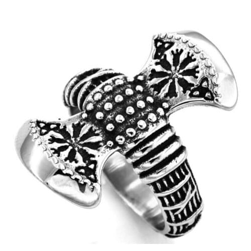 Viking Axe Ring Fashion Accessories Viking Jewelry Stainless Steel Rune Double Axe Mens Exaggerated Ring