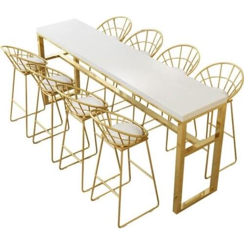 Modern Solid Wood High Top Bar Tables and Chairs,Home Long Wrought Iron Golden High Bar Table and Chair Set