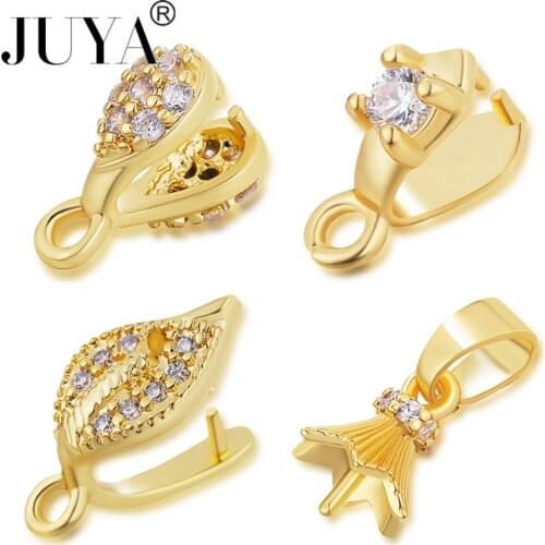 JUYA 10 Pcs Pendants Clasps Clips For Jewelry Making Copper Bead Caps Bails Charm Connectors DIY Handmade Jewelry Accessories