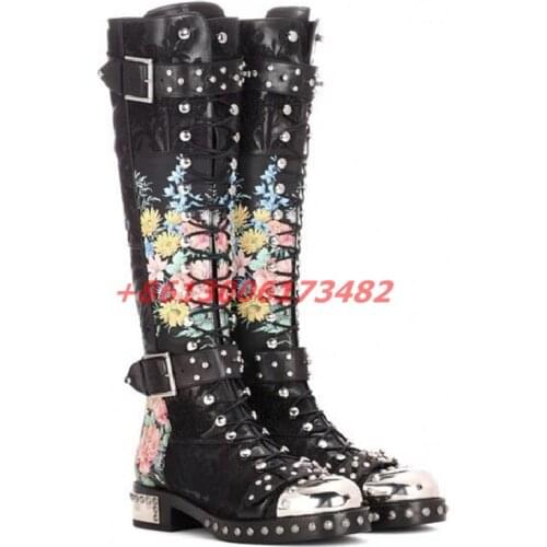 Woman punk style Thick heel platform leather boot Super high heel zipper Martin boots round toe 14CM heel 5CM platform knee boot