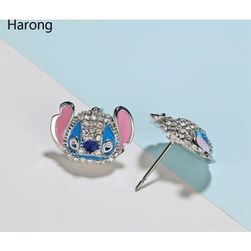 Quality Stainless Steel Anime Image Crystal Stud Earrings Anime Cute Female Small Earring Silver Color Woman Jewelry Accessories