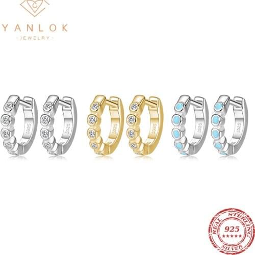 YANLOK New Collection 925 Sterling Silver Luminous Clear CZ Turquoise Small Hoop Earrings For Women Fashion Earrings Jewelry