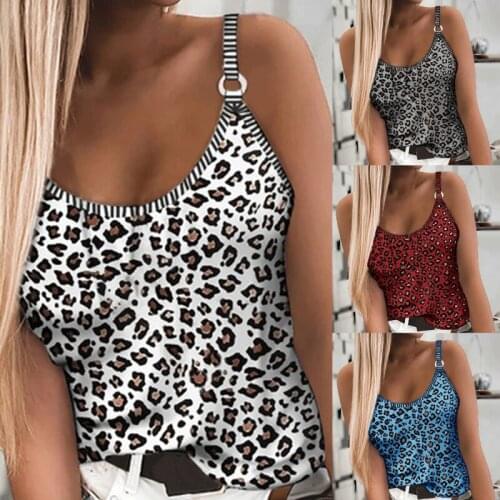 Ladies Leopard Printed Strapless Cami Sexy Summer Tops Women Fitness Activewear With Round Circle Straps Tops Camisole