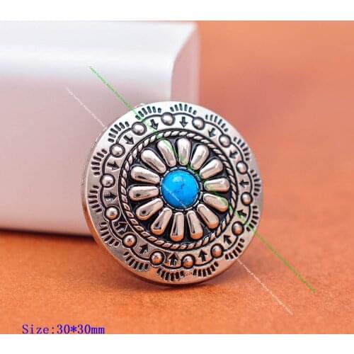 10pcs 30mm Silver Flower Metal Turquoise Conchos For Leathercraft Belt Hardware Headstall Tack Luggage Bag Holster ScrewbacK