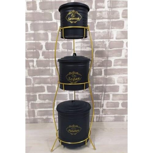 3 layer Big Metal Gold Black Potato Onion Bucket